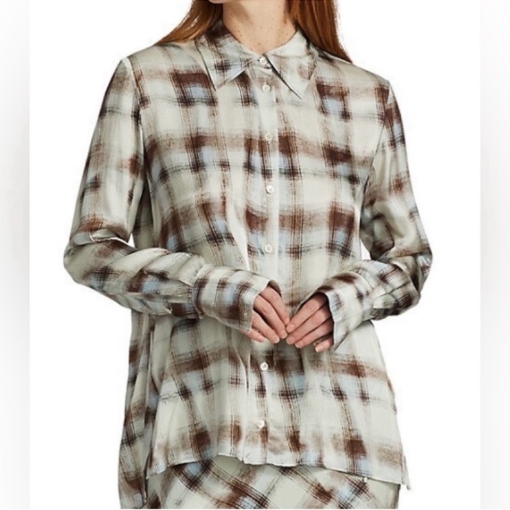 PROENZA SCHOULER WHITE LABEL HAMMERED CHARMEUSE SHIRT, SIZE 2.